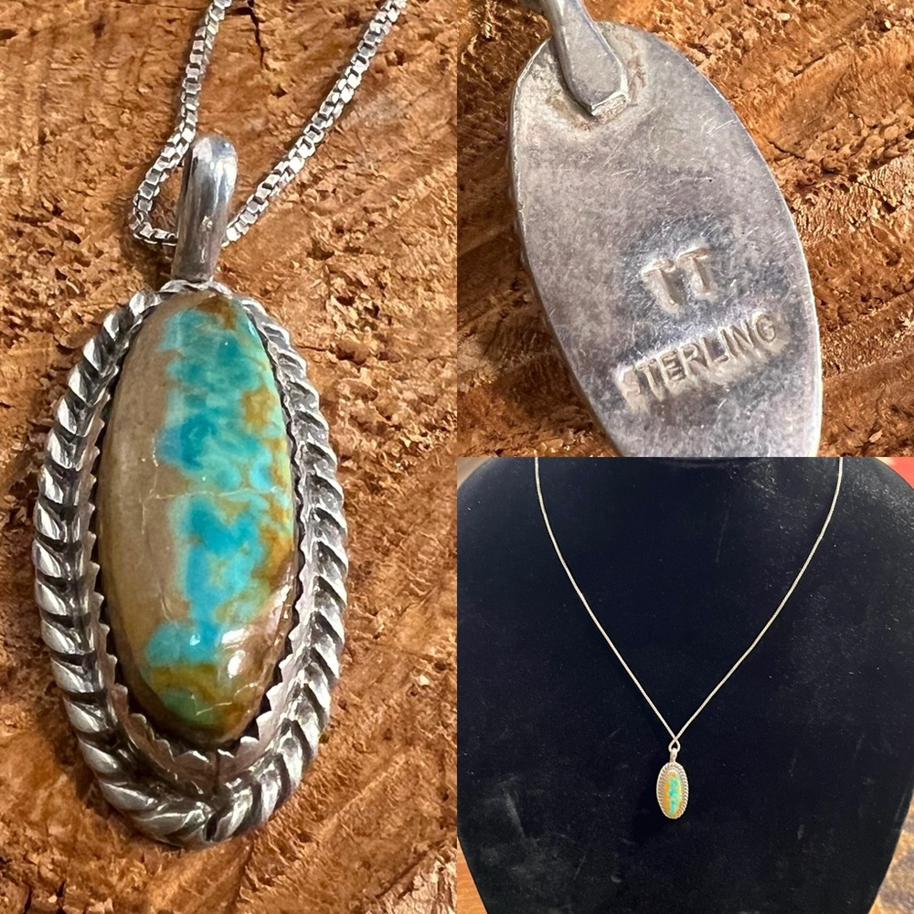 🌟NATIVE AMERICAN 🌟 Turquoise pendant with chain & hallmark